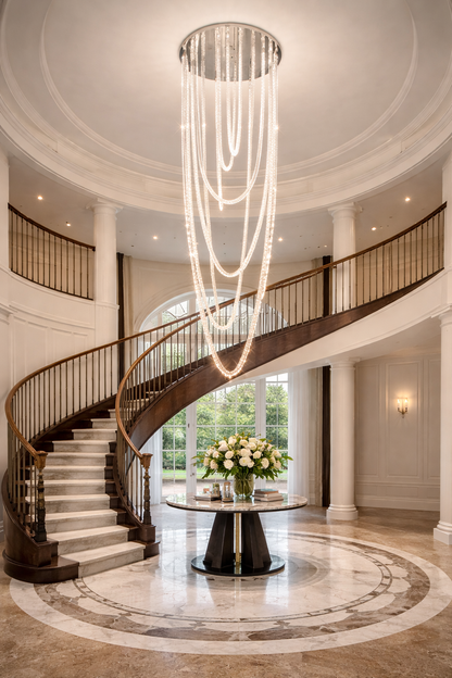 Candelabru LED VEIL, Diametru 80 cm, Inaltime 200 cm,  Lumina Rece/Neutra/Calda, Dimabila, Argintiu, Cristal, Metal