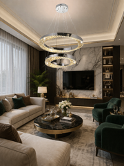 Candelabru LED cu Telecomanda, 196W, HALO Magno, Diametru 40+60 cm, Inaltime 120 cm, IP20, Lumina Rece/Neutra/Calda, Dimabila, Crom, Cristal, Metal