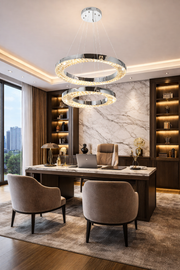 Candelabru LED cu Telecomanda, 196W, HALO Magno, Diametru 40+60 cm, Inaltime 120 cm, IP20, Lumina Rece/Neutra/Calda, Dimabila, Crom, Cristal, Metal