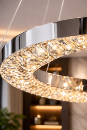 Candelabru LED cu Telecomanda, 196W, HALO Magno, Diametru 40+60 cm, Inaltime 120 cm, IP20, Lumina Rece/Neutra/Calda, Dimabila, Crom, Cristal, Metal