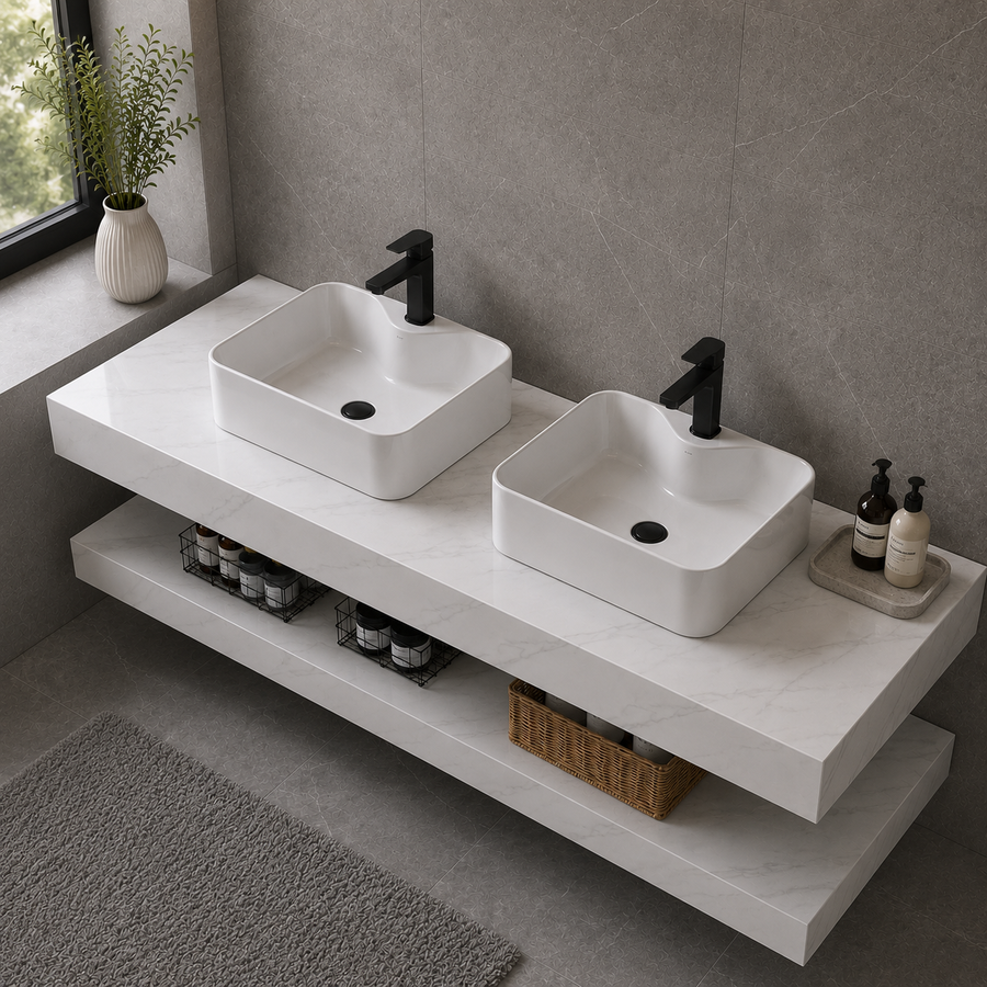 Set Mobilier AVEN Duo pentru Baie, 140cm, 3 Piese, Alb
