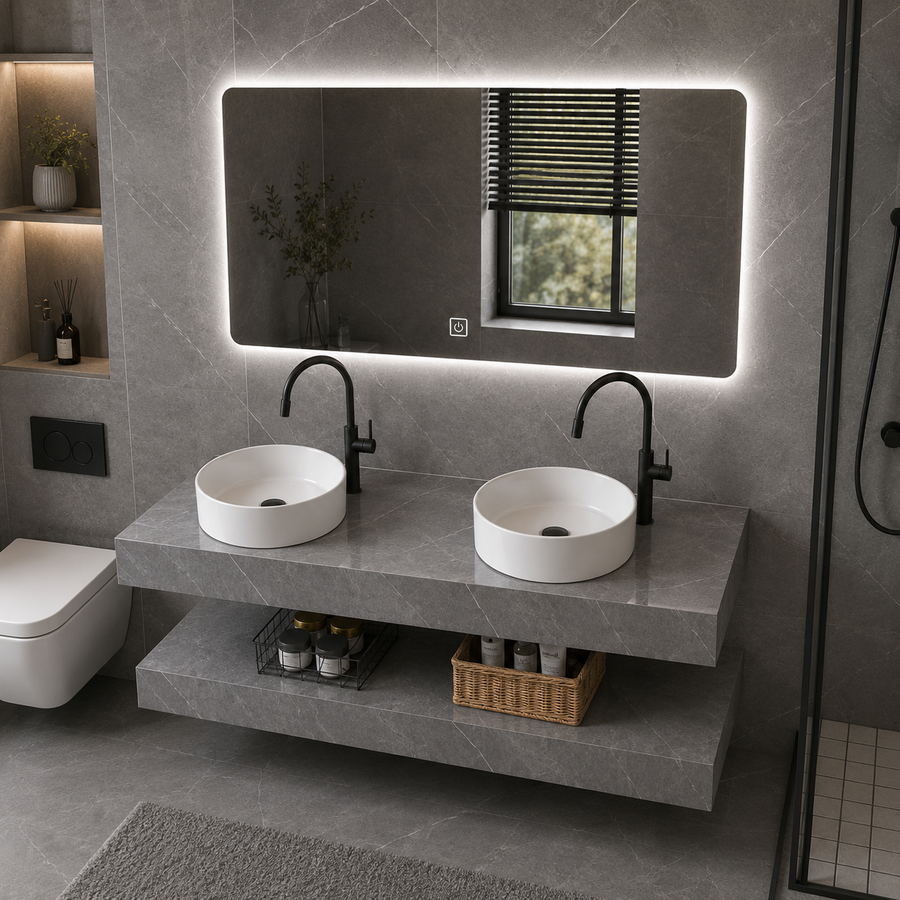 Set Mobilier ARQON Duo pentru Baie, 140cm, 3 Piese, Gri