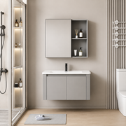 Set Mobilier TIVOLI pentru Baie , Dulap Lavoar+Dulap Oglinda 60cm, 2 Piese, Gri si Alb