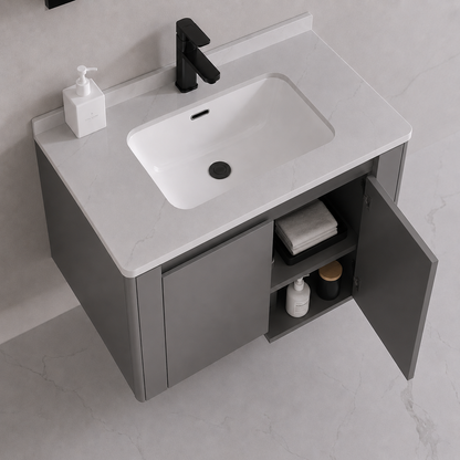 Set Mobilier TIVOLI pentru Baie , Dulap Lavoar+Dulap Oglinda 60cm, 2 Piese, Gri si Alb