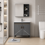 Set Mobilier SIENA pentru Baie ,Dulap Lavoar+Dulap Oglinda 60cm, 2 Piese, Gri si Alb