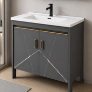 Set Mobilier SIENA pentru Baie ,Dulap Lavoar+Dulap Oglinda 60cm, 2 Piese, Gri si Alb
