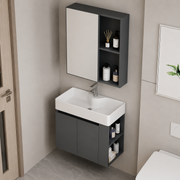 Set Mobilier EVOQ pentru Baie ,Dulap Lavoar+Dulap Oglinda 80cm, 2 Piese, Gri si Alb