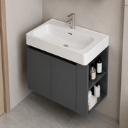Set Mobilier EVOQ pentru Baie ,Dulap Lavoar+Dulap Oglinda 80cm, 2 Piese, Gri si Alb