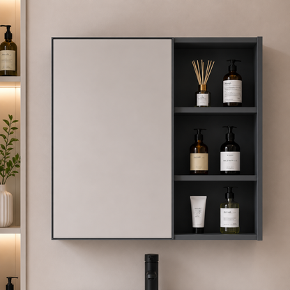 Set Mobilier VION  pentru Baie ,Dulap Lavoar+Dulap Oglinda 60cm, 2 Piese, Gri si Alb