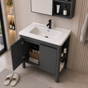 Set Mobilier VION  pentru Baie ,Dulap Lavoar+Dulap Oglinda 60cm, 2 Piese, Gri si Alb