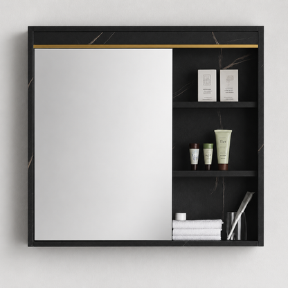 Set Mobilier MARBLE pentru Baie, Dulap Lavoar+Dulap Oglinda 80cm, 2 Piese, Negru
