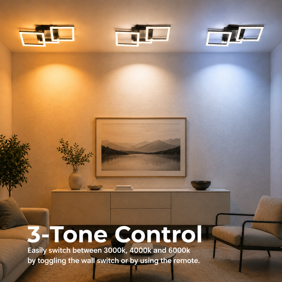 Lustra LED cu telecomanda GEO 43W, 3 Patrate, lumina Rece/Calda/Neutra, Dimabila, Metal si Acril, Negru