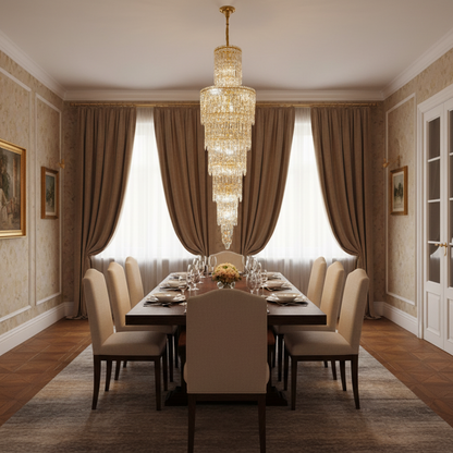 Candelabru Cristal FALL 27xE14, D60 cm, Auriu, Metal si Cristal