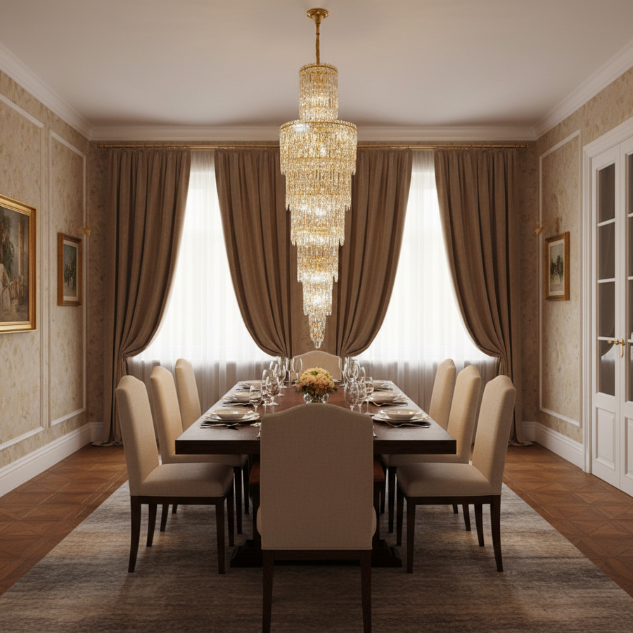 Candelabru Cristal FALL 27xE14, D60 cm, Auriu, Metal si Cristal