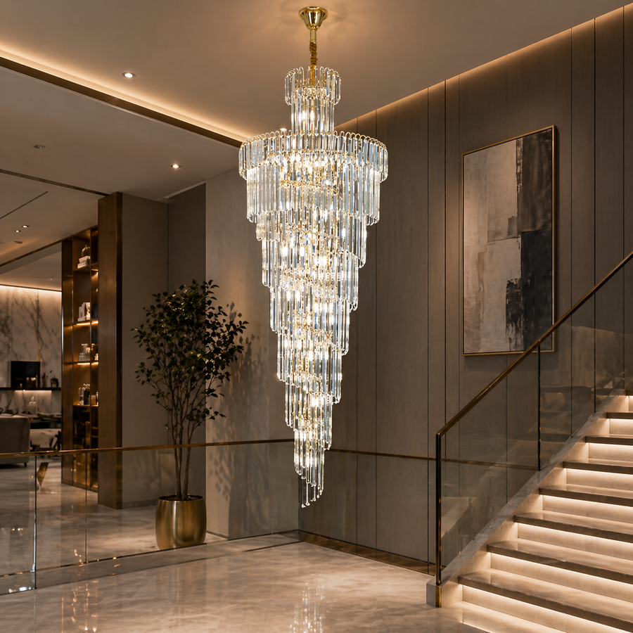 Candelabru Cristal BELLARIVA 27xE14, D60 cm, Auriu, Metal si Cristal