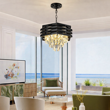 Candelabru Cristal HEXA Ø30cm 3xE14 Negru Inaltime Reglabila