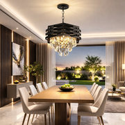 Candelabru Cristal HEXA Ø30cm 3xE14 Negru Inaltime Reglabila