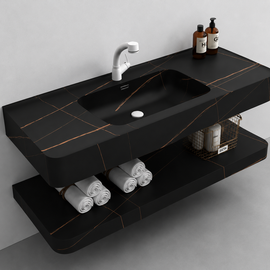 Set Mobilier KRISS pentru Baie, 60cm, 3 Piese, Negru