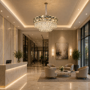 Candelabru Cristal LUCENT Magno 12xE14, D60 cm, Auriu, Inaltime Reglabila, Metal si Cristal