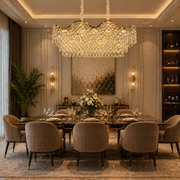 Candelabru Cristal 16xE14 VELOURA Supremo Reale, 120x35 cm, Auriu, Inaltime Reglabila, Metal si Cristal