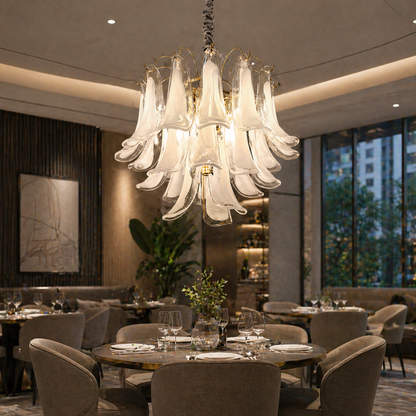 Candelabru Cristal LUMIERE Magno 7xE14, D60 cm, Alb, Inaltime Reglabila, Metal si Cristal