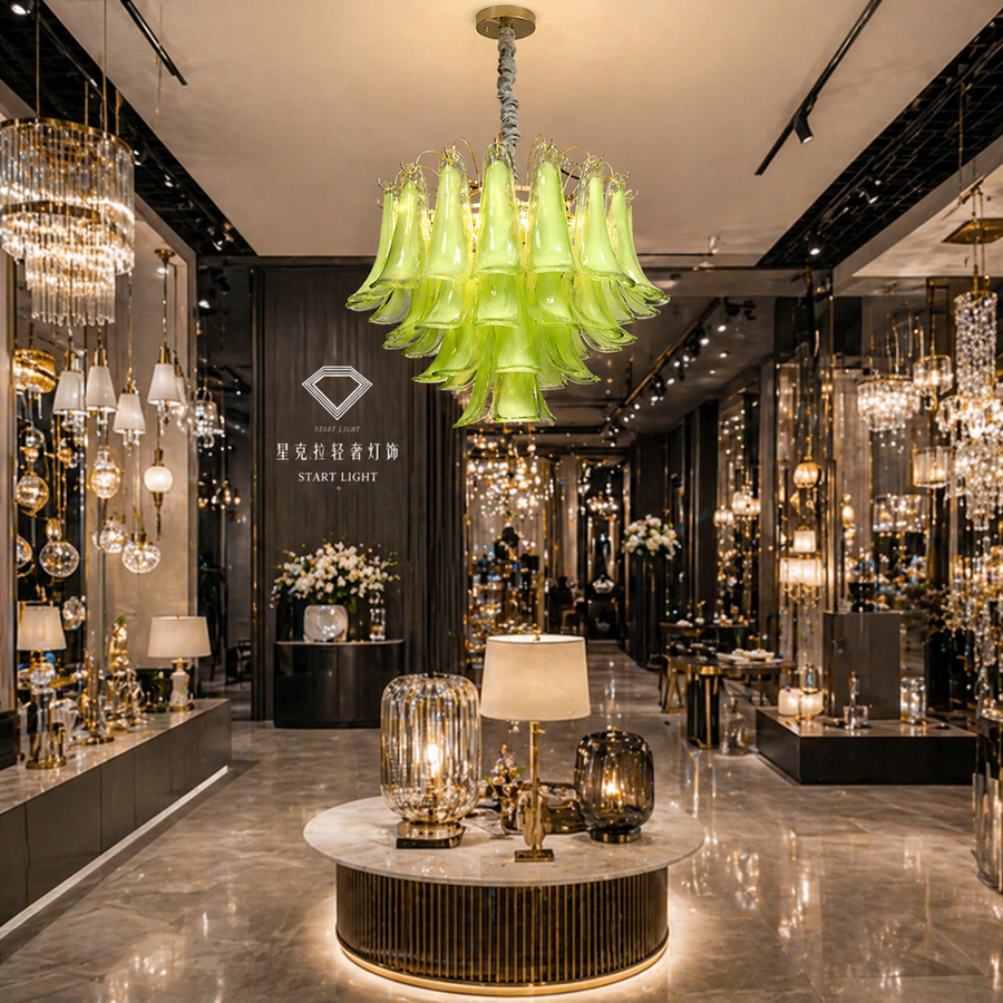 Candelabru Cristal VERDANT Eleganza 4xE14, D50 cm, Verde, Inaltime Reglabila, Metal si Cristal