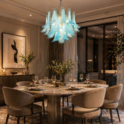 Candelabru Cristal AZURE Eleganza 4xE14, D50 cm, Albastru, Inaltime Reglabila, Metal si Cristal