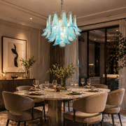 Candelabru Cristal AZURE Magno 7xE14, D60 cm, Albastru, Inaltime Reglabila, Metal si Cristal