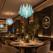 Candelabru Cristal AZURE Magno 7xE14, D60 cm, Albastru, Inaltime Reglabila, Metal si Cristal