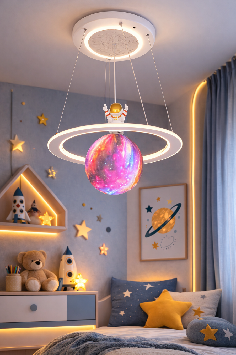 Lustra LED ASTRONAUT 60W, 1xE27, lumina Rece/Calda/Neutra, Alb Roz