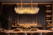 Candelabru Cristal 20xE14, BLOSSOM Imperio 100x40cm, Auriu Lucios, Inaltime Reglabila, Metal si Cristal