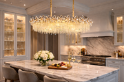 Candelabru Cristal 20xE14, BLOSSOM Imperio 100x40cm, Auriu Lucios, Inaltime Reglabila, Metal si Cristal