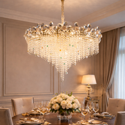 Candelabru Cristal BLOSSOM Regalis, 14xE14, 80cm, Auriu Lucios, Inaltime Reglabila, Metal si Cristal