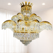 Candelabru Cristal PALACE Supremo 29xG9, D115cm, Auriu Lucios, Inaltime Reglabila, Metal si Cristal