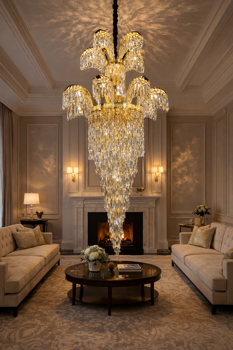 Candelabru Cristal PALACE Regalis, 13 brate, 29xG9, D80cm, Auriu Lucios, Inaltime Reglabila, Metal si Cristal