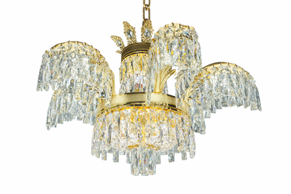 Candelabru Cristal PALACE, 6 brate, 12xG9, D69cm, Auriu Lucios, Inaltime Reglabila, Metal si Cristal