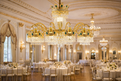 Candelabru Cristal 16xE14, D92cm, Auriu Lucios, Inaltime Reglabila, Metal si Cristal