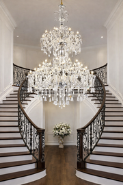Candelabru Cristal , 55xE14, Diametru 145cm, Inaltime 230cm, Argintiu, Inaltime Reglabila, Design Elegant