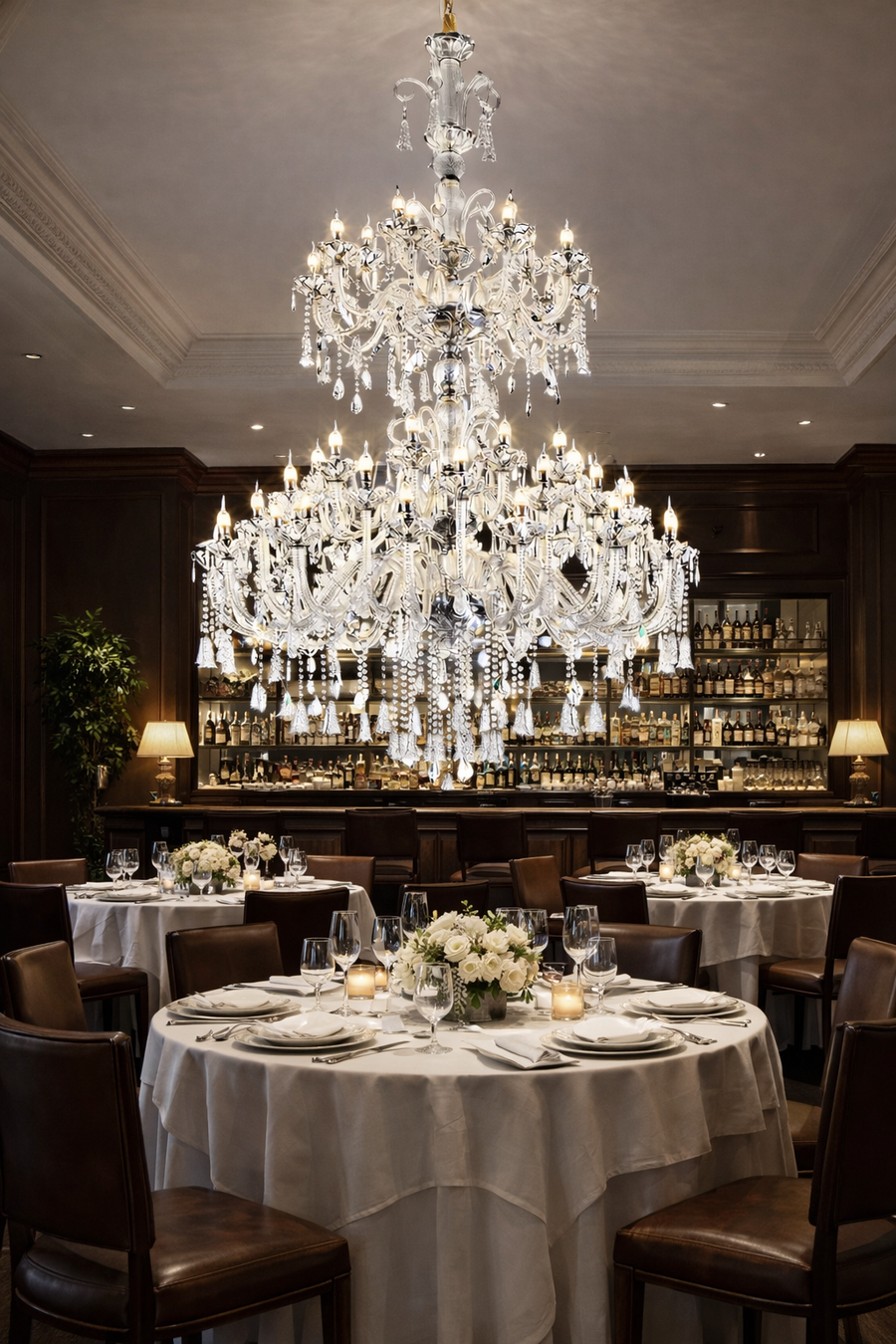 Candelabru Cristal , 55xE14, Diametru 145cm, Inaltime 230cm, Argintiu, Inaltime Reglabila, Design Elegant