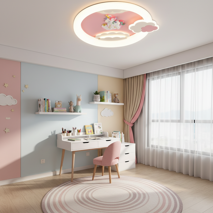Lustra LED cu telecomanda 71W, Diametru 50cm, lumina Rece/Calda/Neutra, Roz