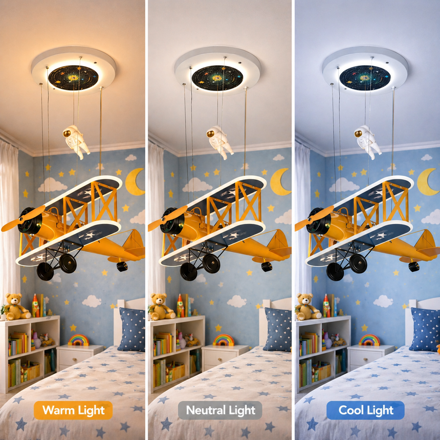 Lustra LED suspendata AVION 80W, lumina Rece/Calda/Neutra, Portocaliu Albastru