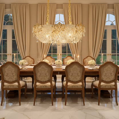 Candelabru Cristal LUXE Supremo, 11xE14, Dimensiuni 83x33 cm, Inaltime 28cm, Auriu Lucios, Inaltime Reglabila, Design Elegant