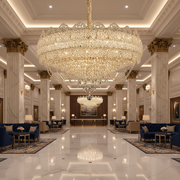 Candelabru Cristal CROWN Regalis 21xE14, Diametru 80cm, Inaltime 45cm, Auriu Lucios, Inaltime Reglabila, Design Elegant