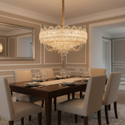 Candelabru Cristal CROWN Regalis 21xE14, Diametru 80cm, Inaltime 45cm, Auriu Lucios, Inaltime Reglabila, Design Elegant