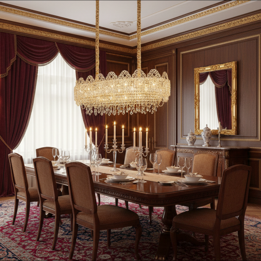 Candelabru Cristal CROWN Supremo 11xE14, Dimensiune 80x30 cm, Inaltime 33 cm, Auriu Lucios, Inaltime Reglabila, Design Elegant