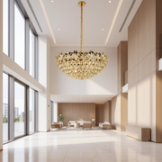 Candelabru Cristal JARDIN Regalis 24xE14, Diametru 80cm, Inaltime 40cm, Auriu Lucios, Inaltime Reglabila, Design Elegant
