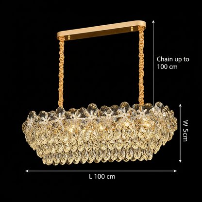 Candelabru Cristal JARDIN Supremo 12xE14, Dimensiune 100x35 cm, Inaltime 35 cm, Auriu Lucios, Inaltime Reglabila, Design Elegant