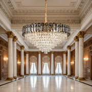 Candelabru Cristal AURUM Regalis 22xE14, Diametru 80cm, Inaltime 55cm, Auriu Lucios, Inaltime Reglabila, Design Elegant