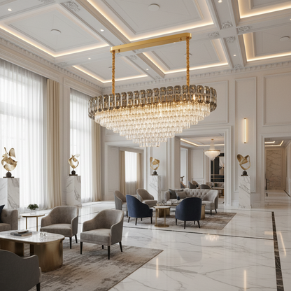 Candelabru Cristal AURUM Supremo 13xE14, Dimensiuni 85x35cm , Inaltime 41cm, Auriu Lucios, Inaltime Reglabila, Design Elegant