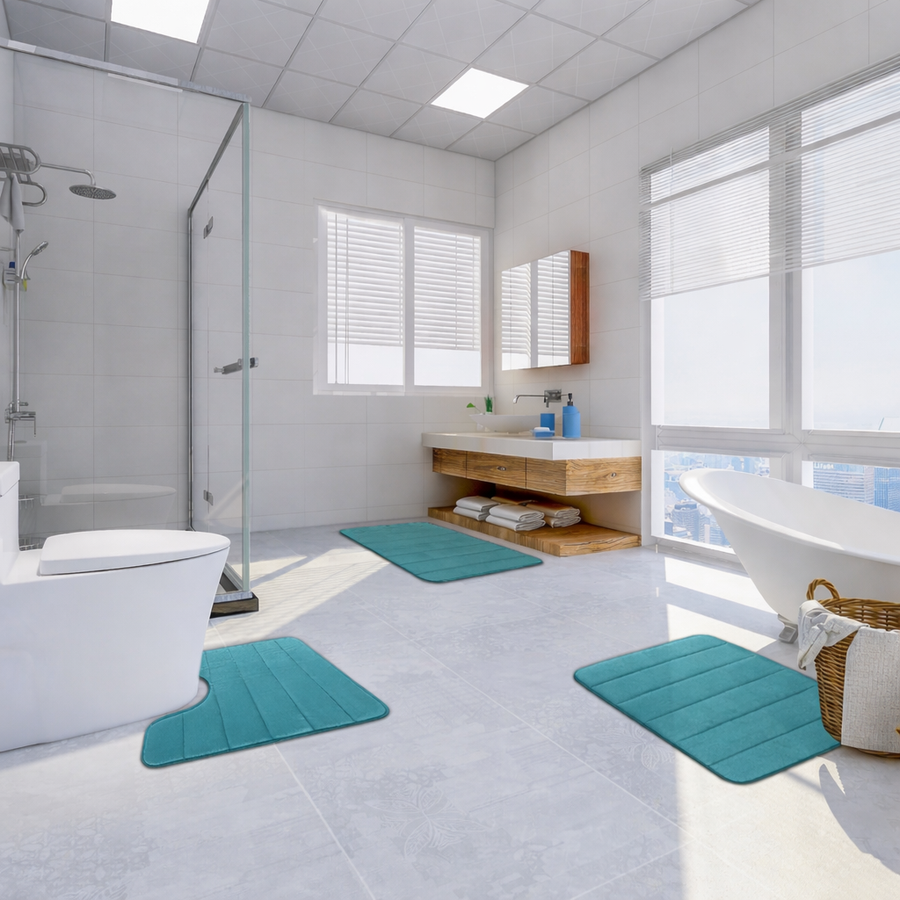 Covorase de Baie, 80x50 cm / 50x40 cm, Verde, Antiderapant, Absorbant, Set 2 bucati